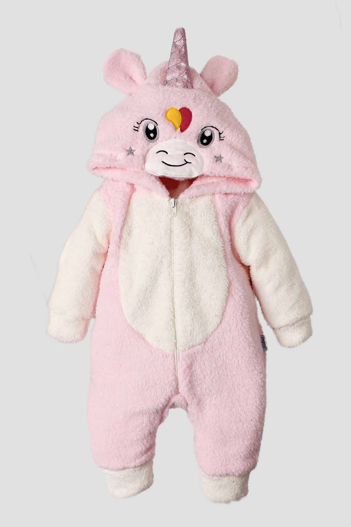 Unicorn Figürlü Kapüşonlu Peluş Bebek Tulum 0-12 Ay